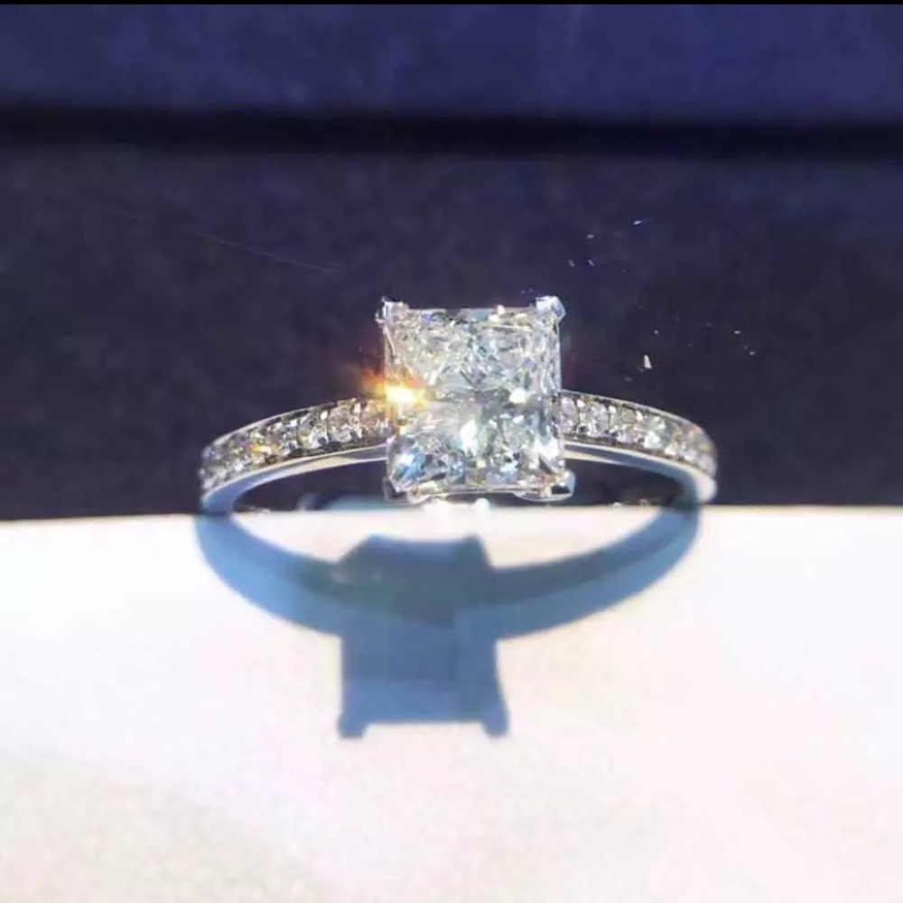 Silver diamond engagement ring